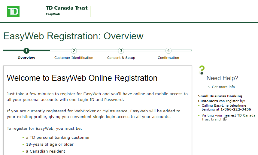 TD EasyWeb Registration