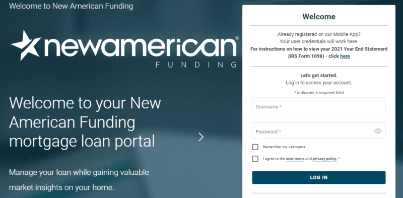 New American Funding Login steps
